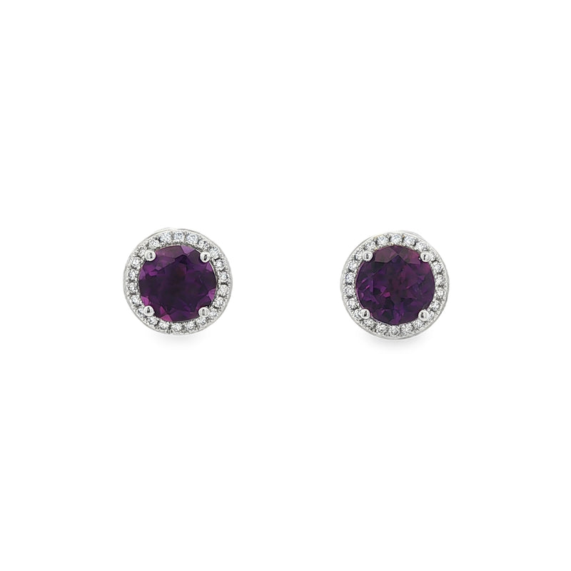 Amethyst & Diamond Halo 18ct White Gold Earrings