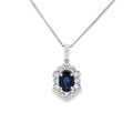 Sapphire & Diamond 18ct White Gold Millgrain Oval Cut Pendant