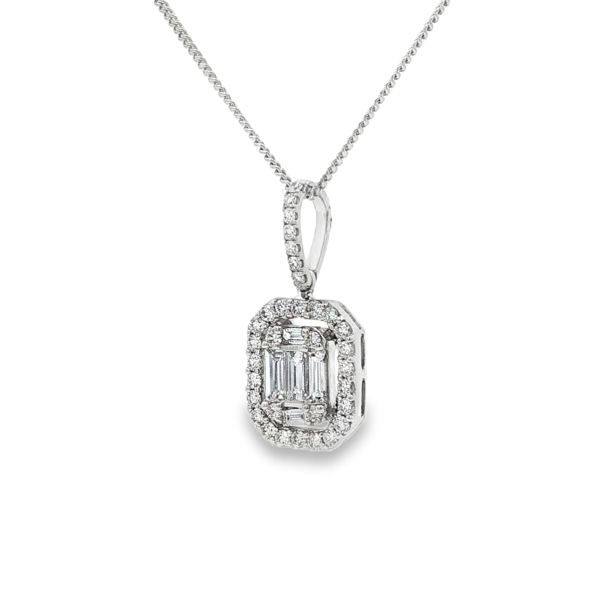 Diamond Baguette & Brilliant Cut 18ct White Gold Cluster Pendant