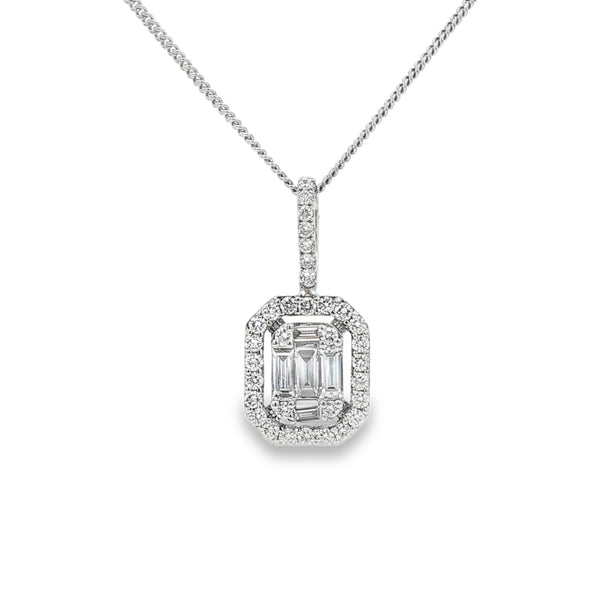 Diamond Baguette & Brilliant Cut 18ct White Gold Cluster Pendant