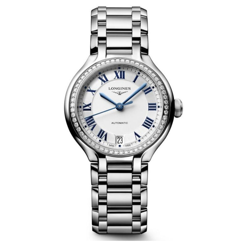 Longines Primaluna Steel 34mm Silver Dial Diamond Bezel Watch L8.124.0.71.6