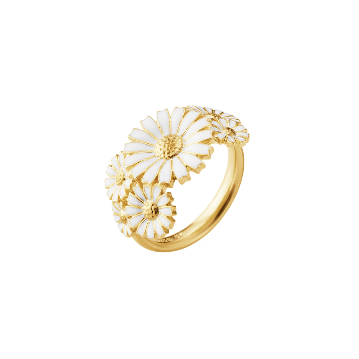Georg Jensen Daisy Layered Ring, 18ct Gold Plated, White Enamel