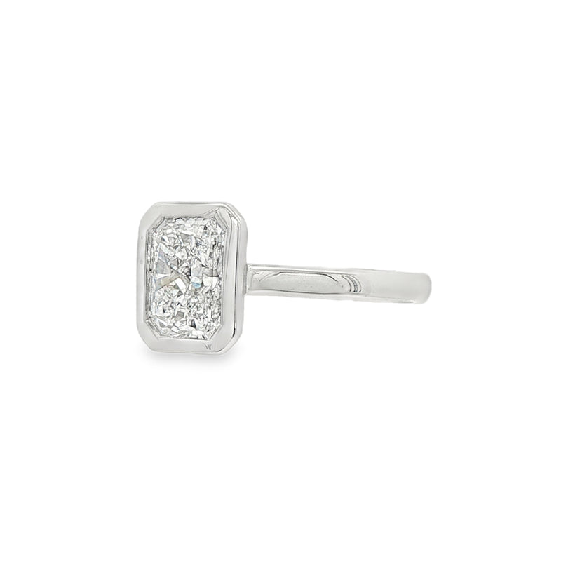 Radiant Cut 1.59ct Rub Over Lab Grown Diamond, Platinum Ring