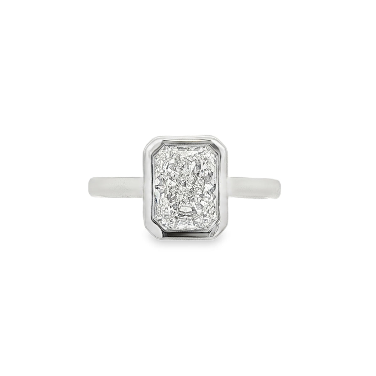 Radiant Cut 1.59ct Rub Over Lab Grown Diamond, Platinum Ring