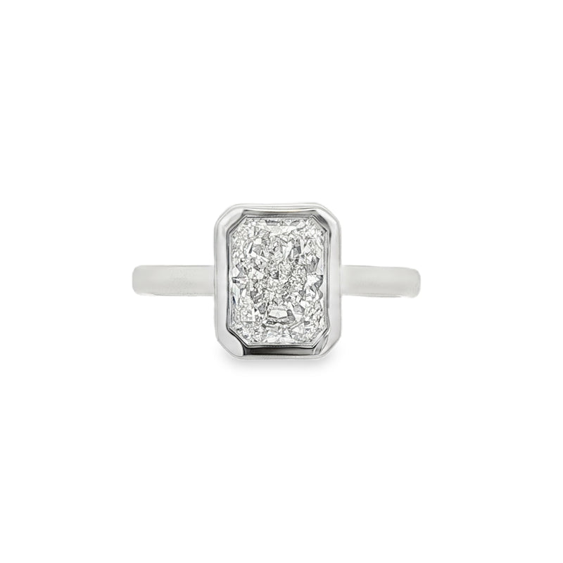 Radiant Cut 1.59ct Rub Over Lab Grown Diamond, Platinum Ring