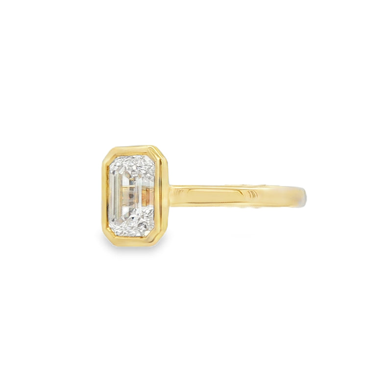 Emerald Cut 1.52ct Rub Over Lab Grown Diamond, 18ct Yellow Gold Ring