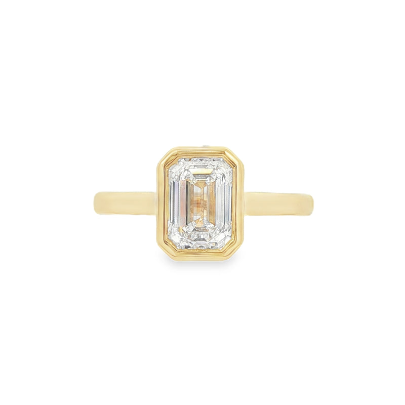 Emerald Cut 1.52ct Rub Over Lab Grown Diamond, 18ct Yellow Gold Ring
