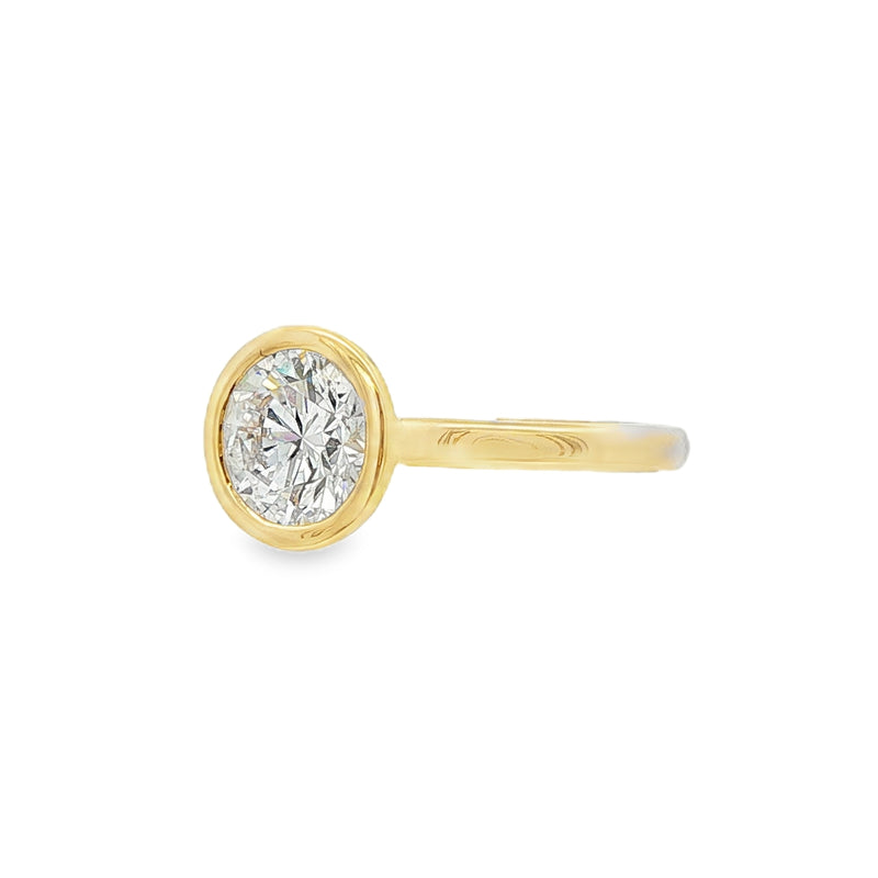 Round Brilliant Cut 1.50ct Rub Over Lab Grown Diamond, 18ct Yellow Gold Ring