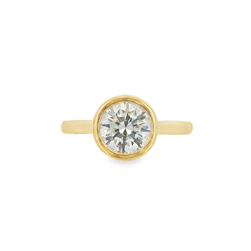 Round Brilliant Cut 1.50ct Rub Over Lab Grown Diamond, 18ct Yellow Gold Ring