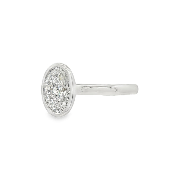 Oval Cut 1.57ct Rub Over Lab Grown Diamond, Platinum Ring