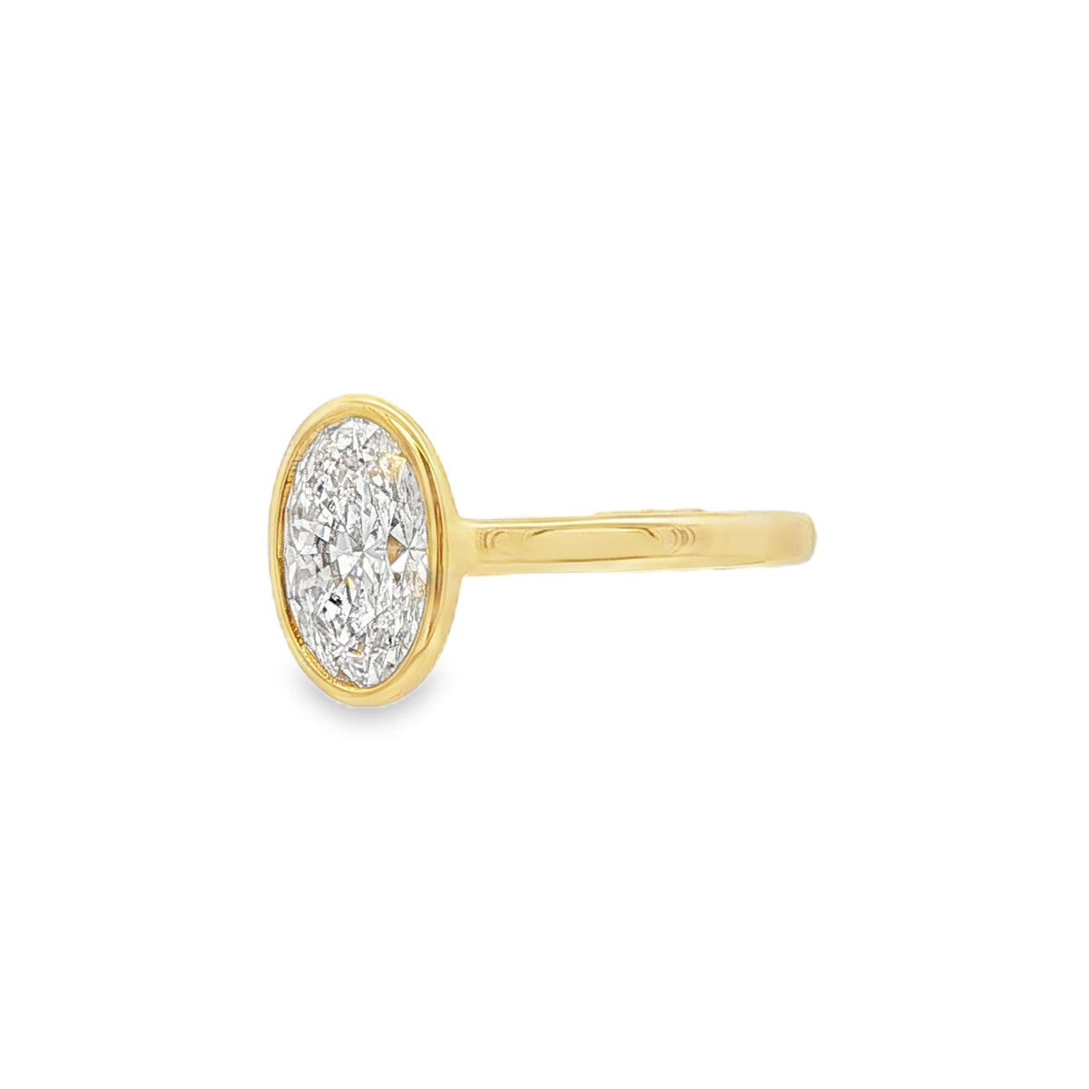 Oval Cut 1.57ct Rub Over Lab Grown Diamond, 18ct Yellow Gold Ring