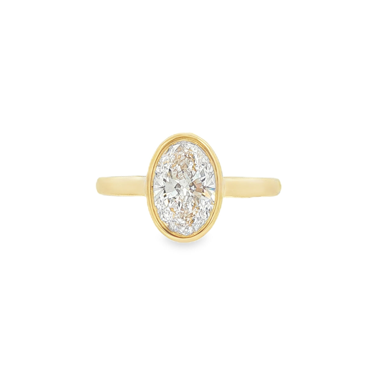 Oval Cut 1.57ct Rub Over Lab Grown Diamond, 18ct Yellow Gold Ring