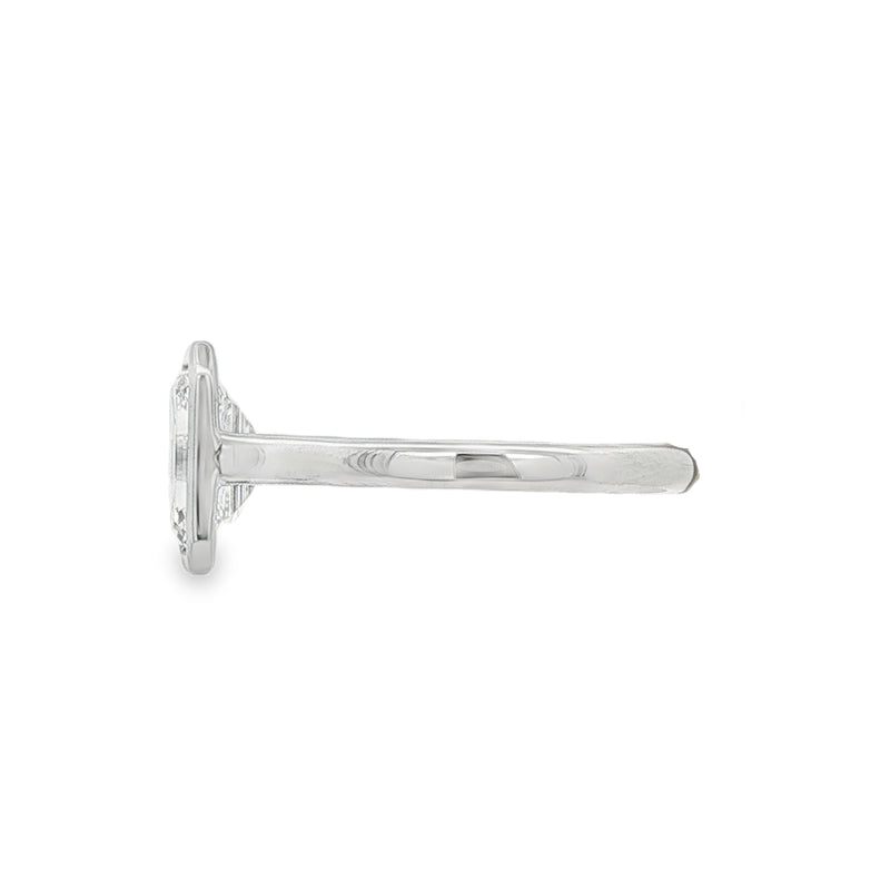 Emerald Cut 1.57ct Rub Over Lab Grown Diamond, Platinum Ring