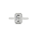 Emerald Cut 1.57ct Rub Over Lab Grown Diamond, Platinum Ring