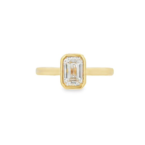 Emerald Cut 1.00ct Rub Over Diamond, Platinum Ring