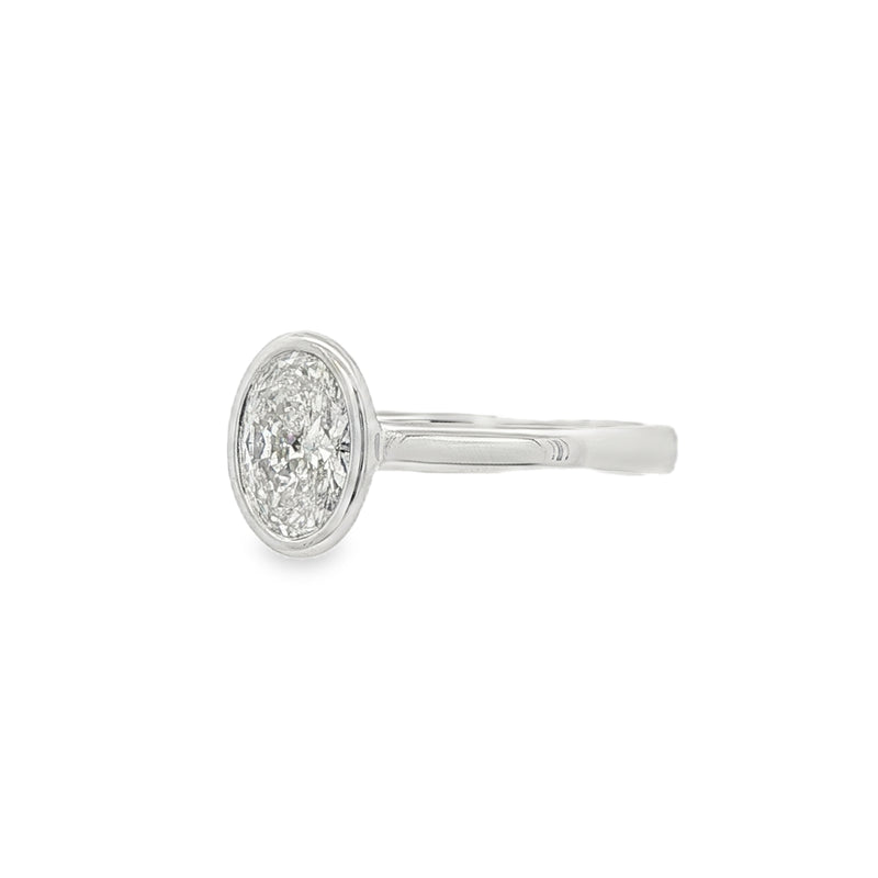 Oval Cut 1.01ct Rub Over Diamond, Platinum Ring
