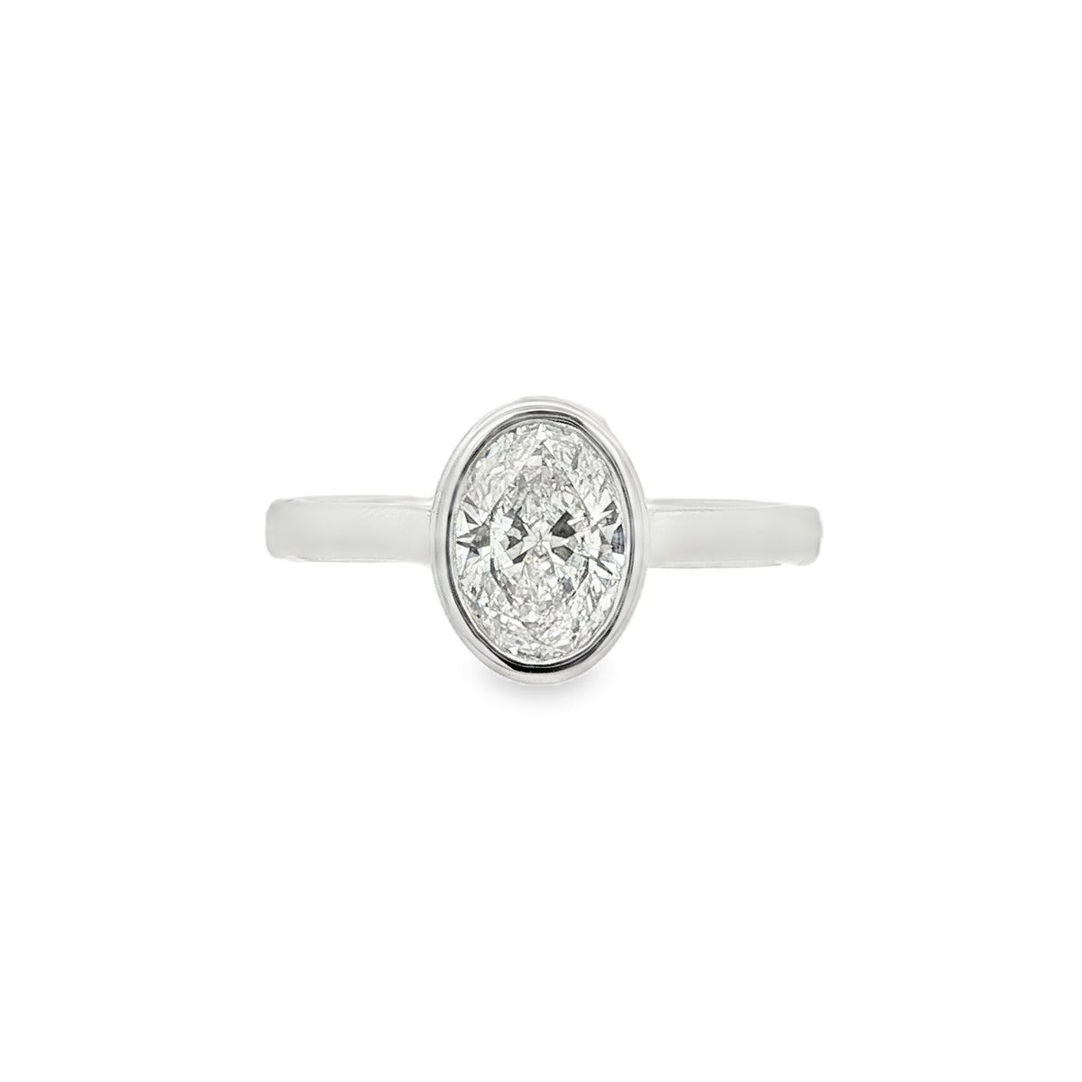 Oval Cut 1.01ct Rub Over Diamond, Platinum Ring