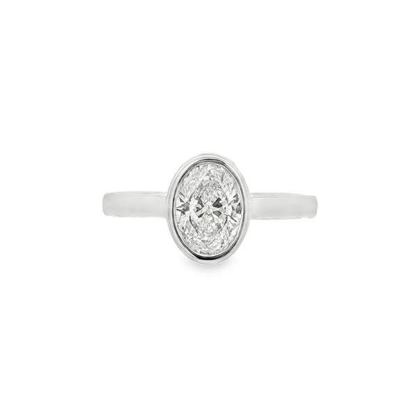Oval Cut 1.01ct Rub Over Diamond, Platinum Ring