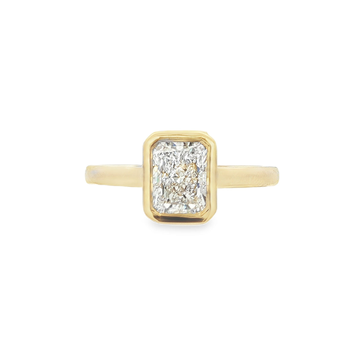 Radiant Cut 1.01ct Rub Over Diamond, 18ct Yellow Gold Ring