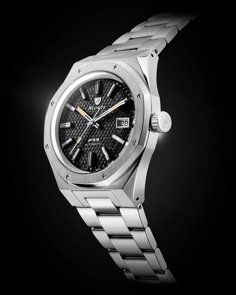 Nivada Grenchen F77 Black MK2 Date 41mm Watch 69041A77A