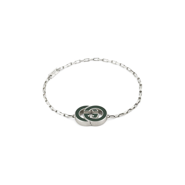 Gucci Interlocking Green Enamel Sterling Silver Bracelet