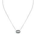 Gucci Interlocking Sterling Silver Green Enamel Pendant Necklace 45cm