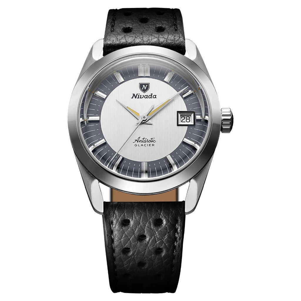 Nivada Grenchen Antarctic Glacier 35mm Watch, Black racing strap 35020M40