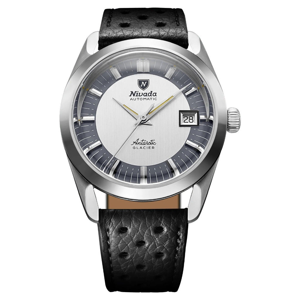 Nivada Grenchen Antarctic Glacier 38mm Watch, Black racing strap 32063A10