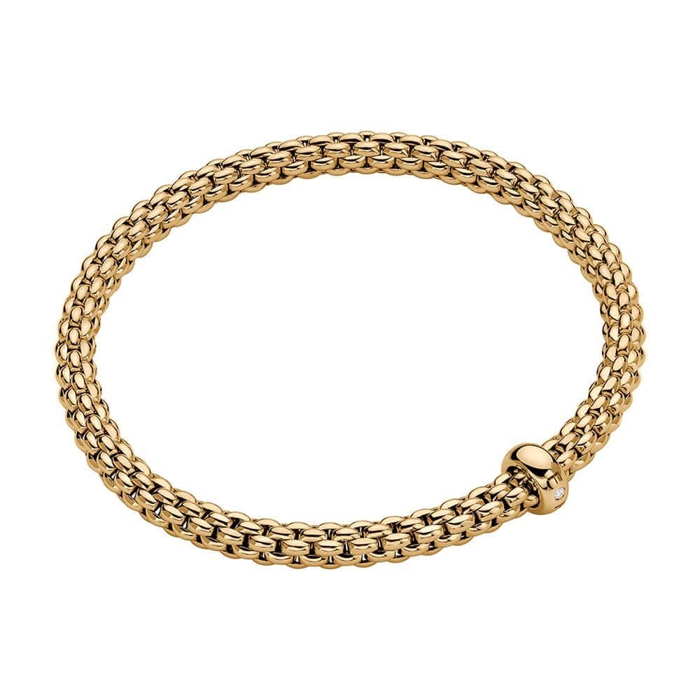 Fope Solo 18ct Yellow Gold Bracelet with Single Diamond Set