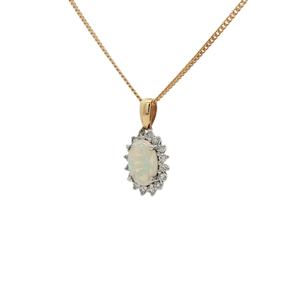 Opal & Diamond Cluster, 18ct Yellow Gold Pendant