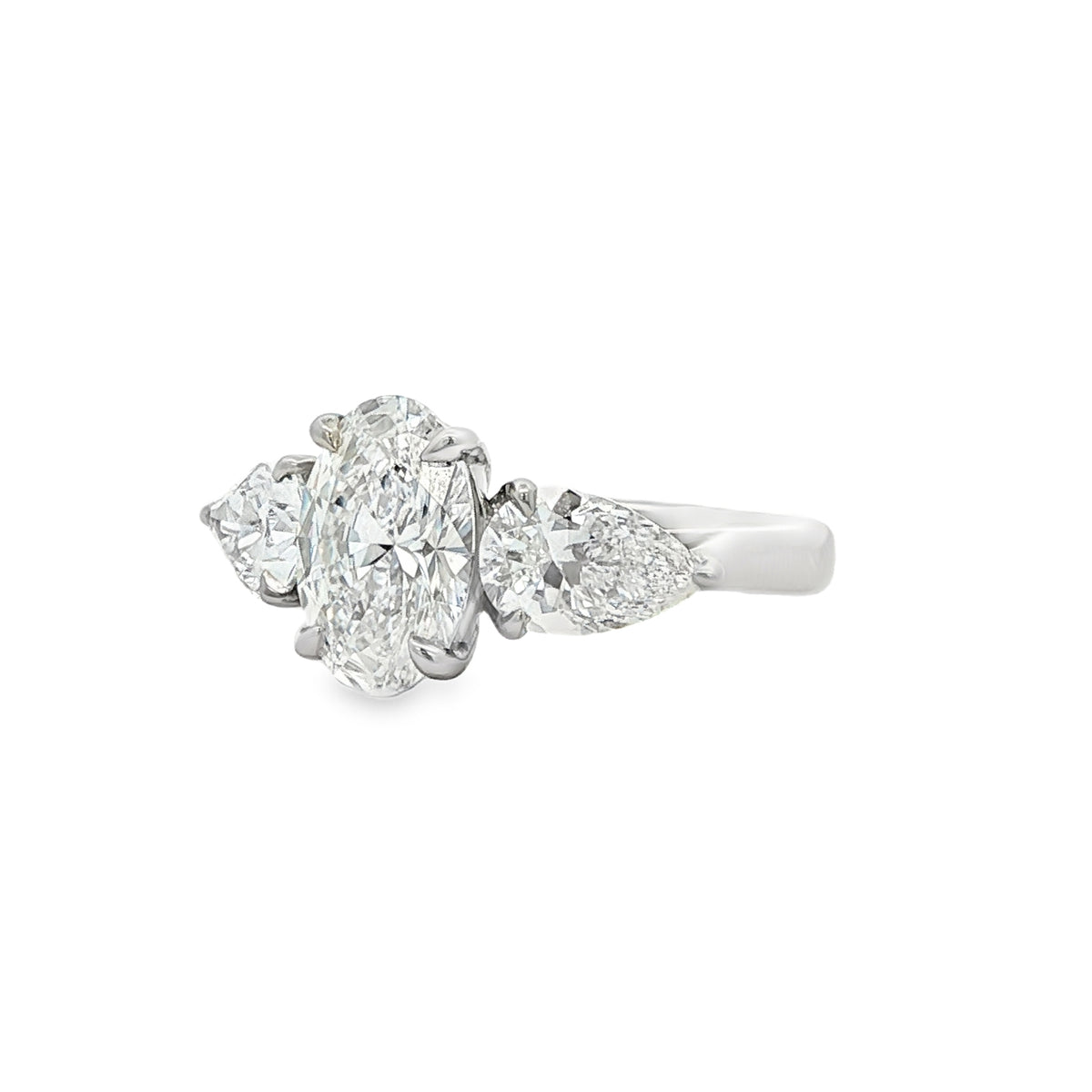 Oval & Pear Cut 3.66ct Trilogy, Lab Grown Platinum Ring