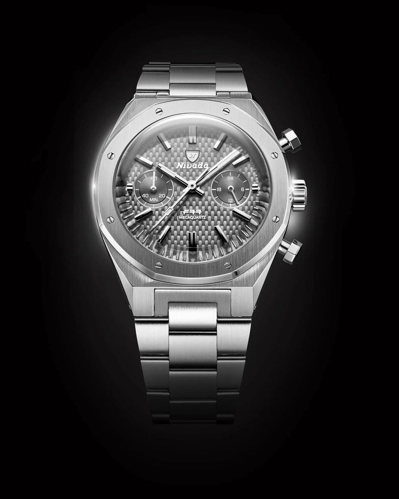 Nivada Grenchen F77 Chrono Mecaquartz Grey - 38mm Watch 68001Q77