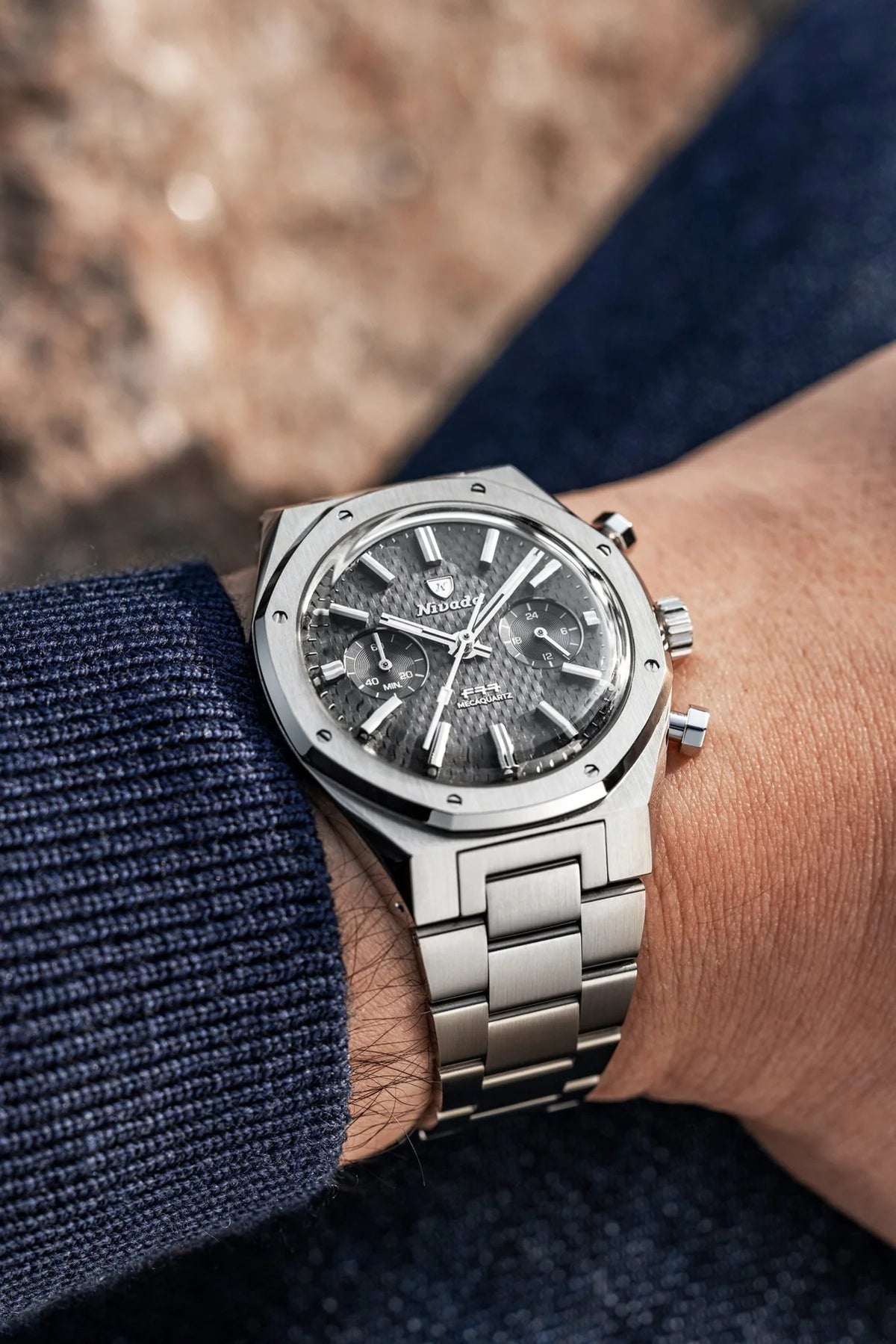 Nivada Grenchen F77 Chrono Mecaquartz Grey - 38mm Watch 68001Q77