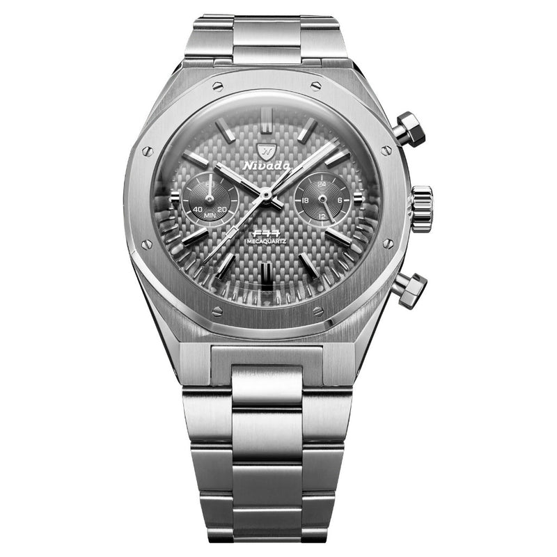 Nivada Grenchen F77 Chrono Mecaquartz Grey - 38mm Watch 68001Q77