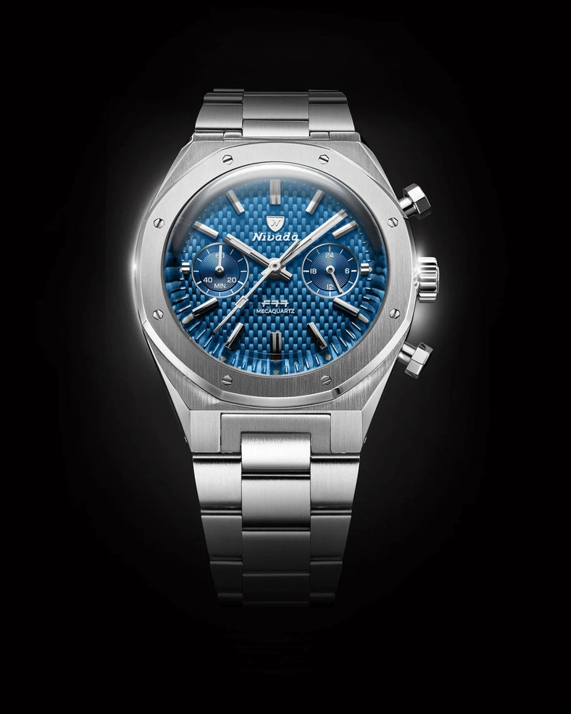 Nivada Grenchen F77 Chrono Mecaquartz Blue - 38mm Watch 68000Q77