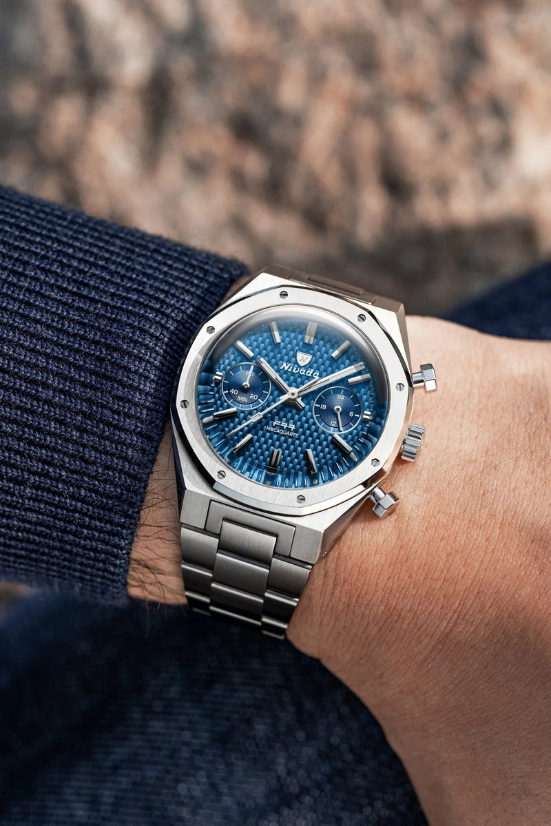 Nivada Grenchen F77 Chrono Mecaquartz Blue - 38mm Watch 68000Q77