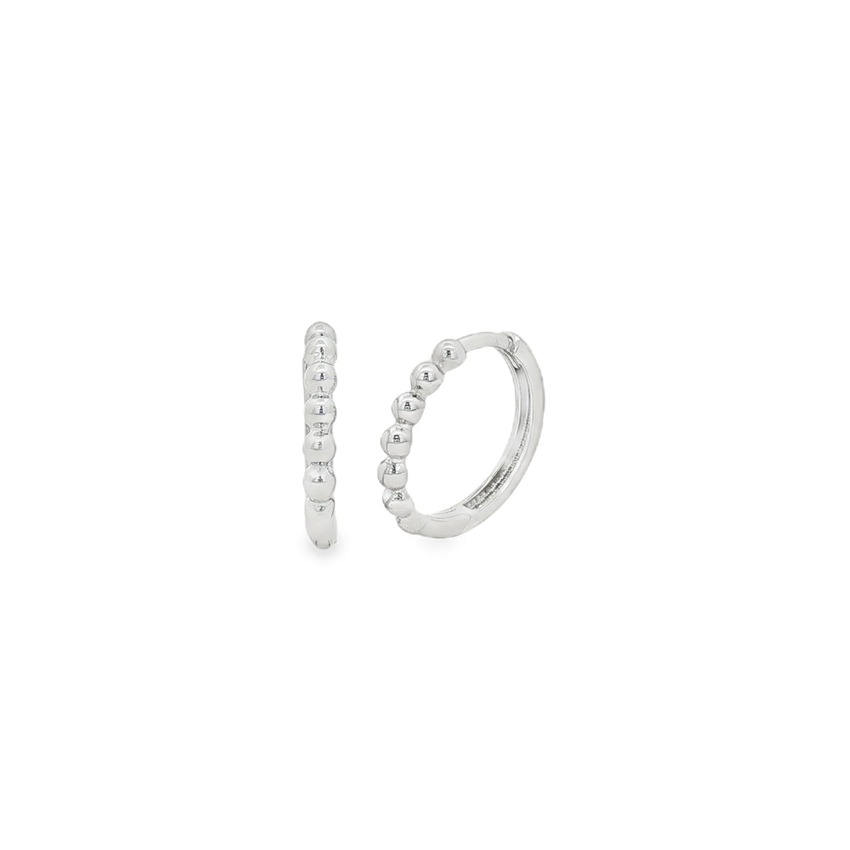 Beaded 12mm Hoop, 9ct White Gold Earrings