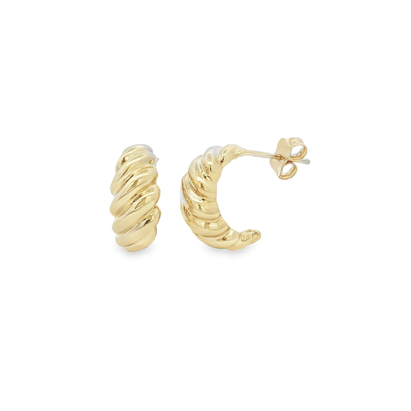 Ridged 14mm Half Hoop, 9ct Yellow Gold Earrings