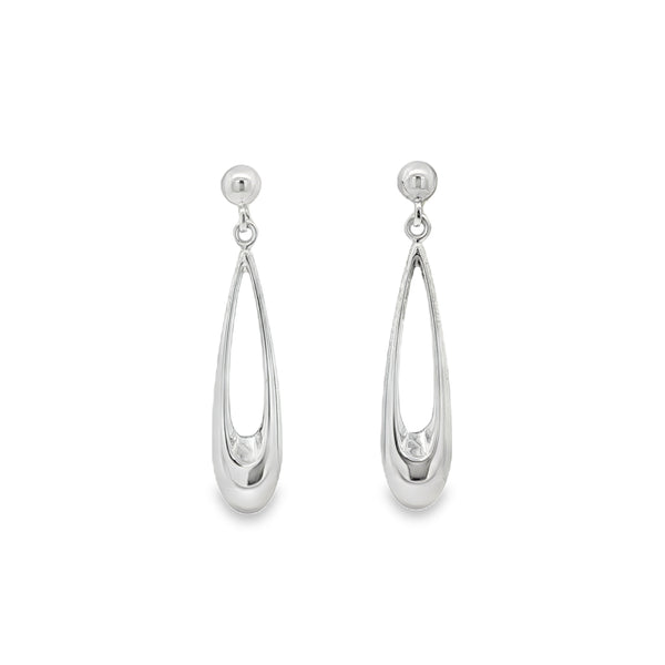 Open Teardrop, 9ct White Gold Stud Earrings