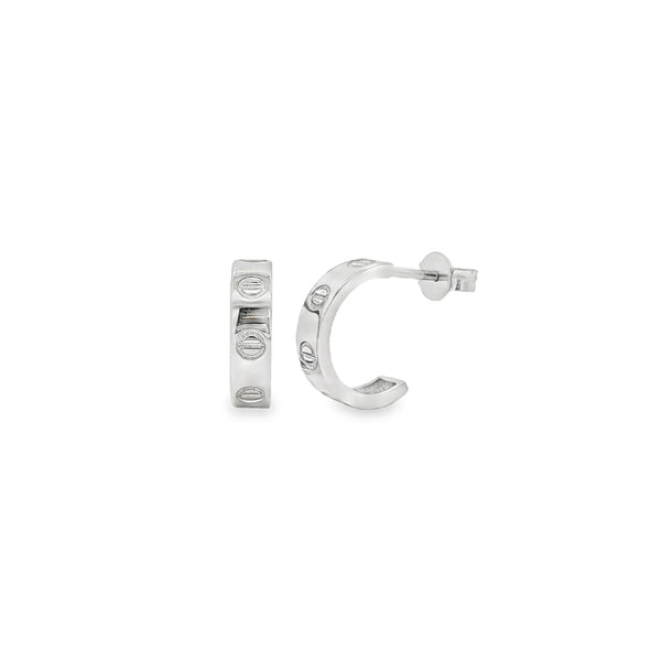Screw 12mm Half Hoop, 9ct White Gold Earrings
