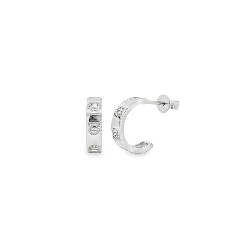 Screw 12mm Half Hoop, 9ct White Gold Earrings