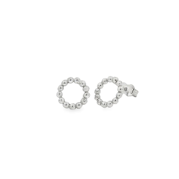 Beaded 9mm Circle, 9ct White Gold Stud Earrings