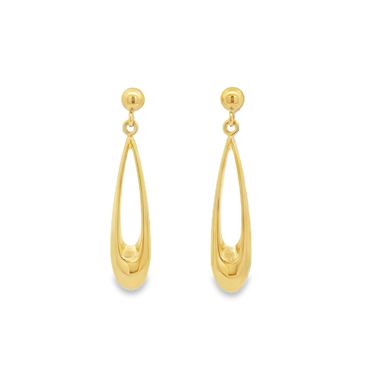 Open Teardrop, 9ct Yellow Gold Stud Earrings
