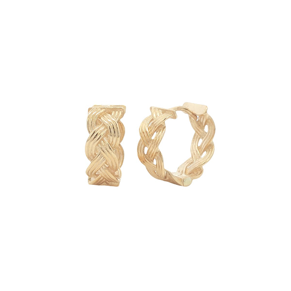 Open Plait 14mm Hoop, 9ct Yellow Gold Earrings