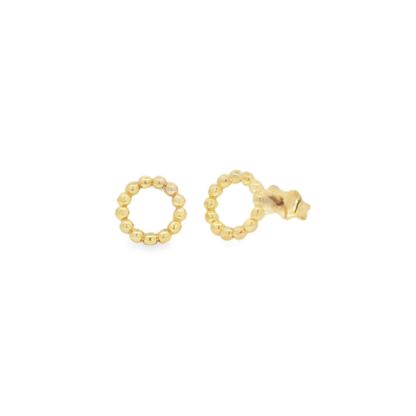 Beaded 9mm Circle, 9ct Yellow Gold Stud Earrings