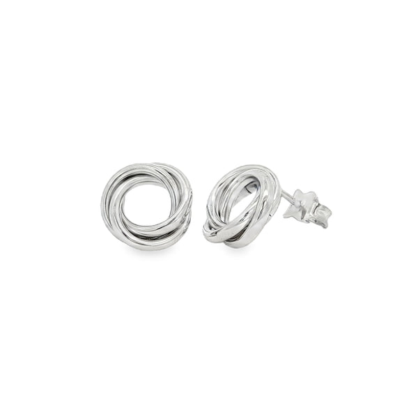 Intertwined Circle, 9ct White Gold Stud Earrings