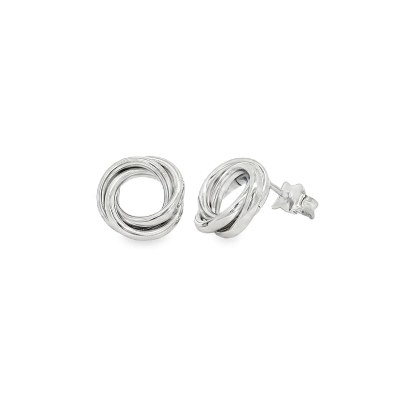 Intertwined Circle, 9ct White Gold Stud Earrings