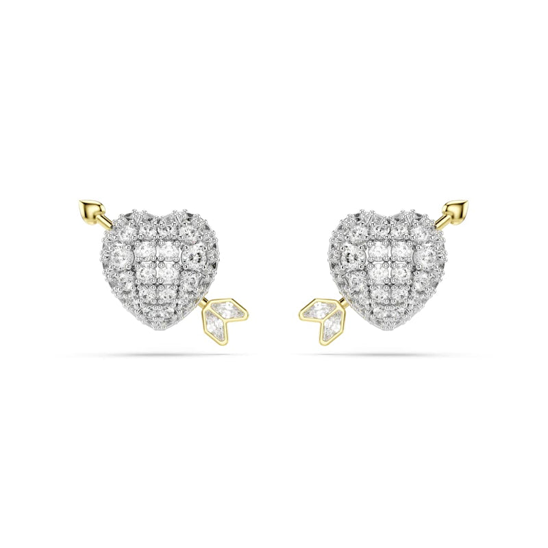 Swarovski Idyllia stud earrings, Mixed cuts, Heart with arrow, White, Mixed metal finish
