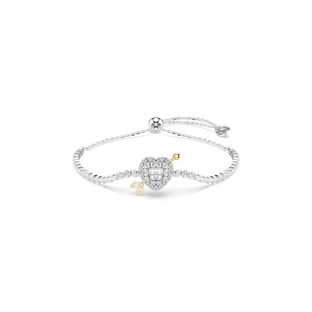 Swarovski Idyllia bracelet, Mixed cuts, Heart with arrow, White, Rhodium plated