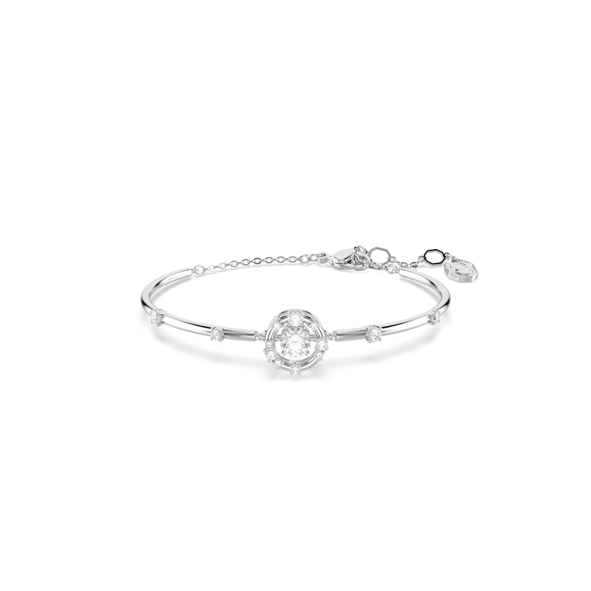 Swarovski Constella bangle, Round cut, Dancing stone, White, Rhodium plated